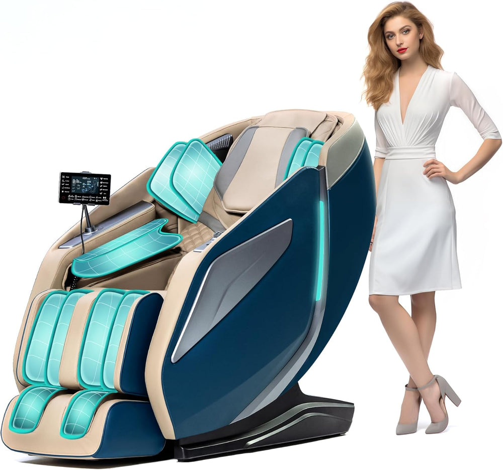 HealthRelife Fauteuil de Massage Complet du Corps avec Balayage corporel Mains robotiques 3D Housse de siège de Massage Shiatsu Intelligente avec Fonction vocale Chauffage du Dos (Bleu)