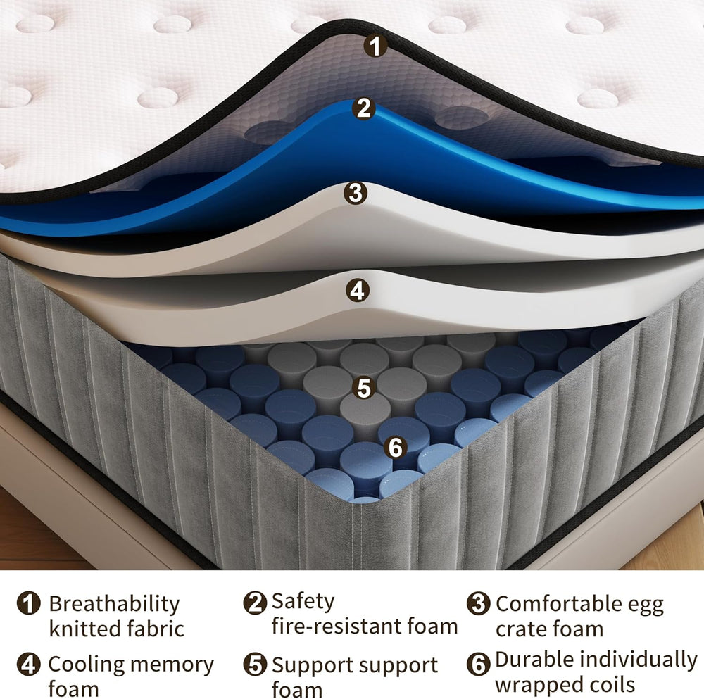 Matoresu Double Mattress 160 x 190 cm Memory Foam Height 25 cm Medium Rigid H3 Ergonomic 7 Zone Cold Foam Comfortable Breathable Fabric Cover