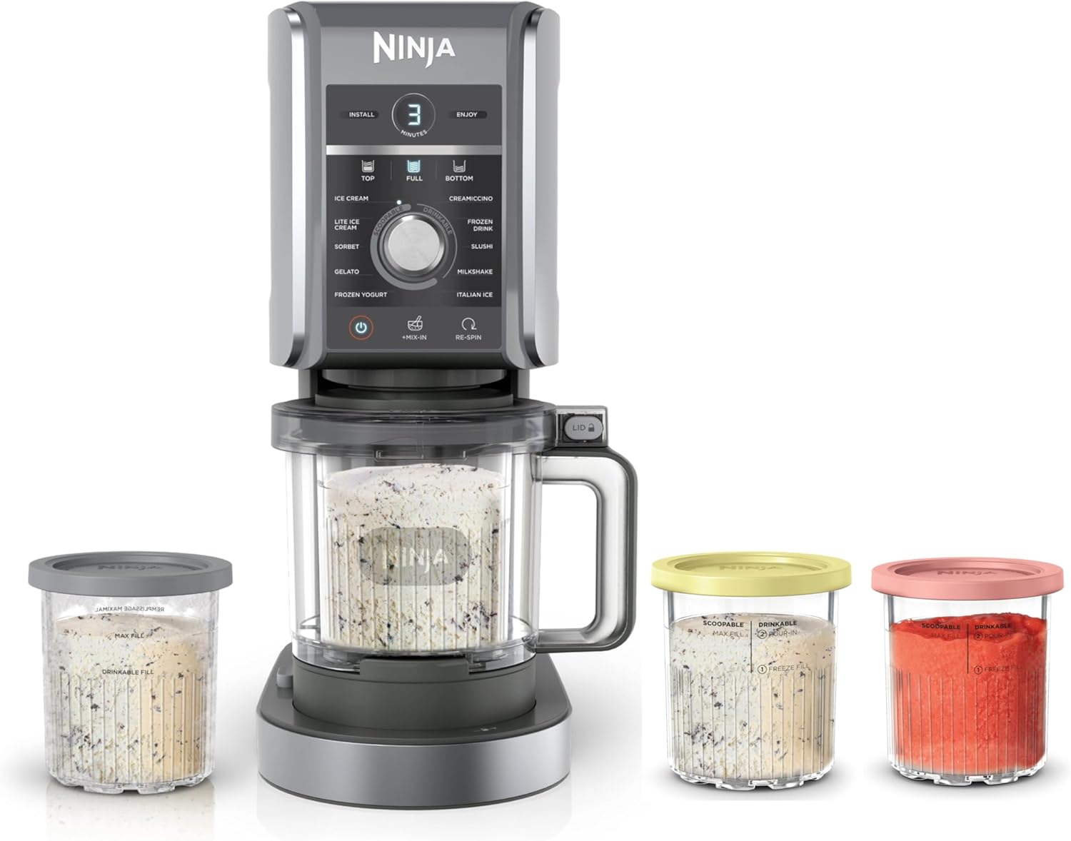 Ninja CREAMi Deluxe Ice Cream & Frozen Treat Maker for Ice Cream, Sorbet, Milkshakes, Frozen Yogurt, & More, 11-in-1, XL Capacity, Silver, Includes (2) Family-Sized 24 oz. Tubs, NC501