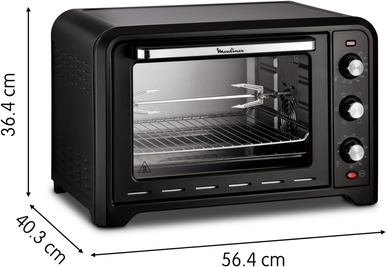 Moulinex Four électrique 39 L, 7 modes de cuisson, Chaleur tournante, Thermostat réglable jusqu’à 240° C, Tournebroche, Minuteur 120 min, Grille réversible, Optimo noir OX485810