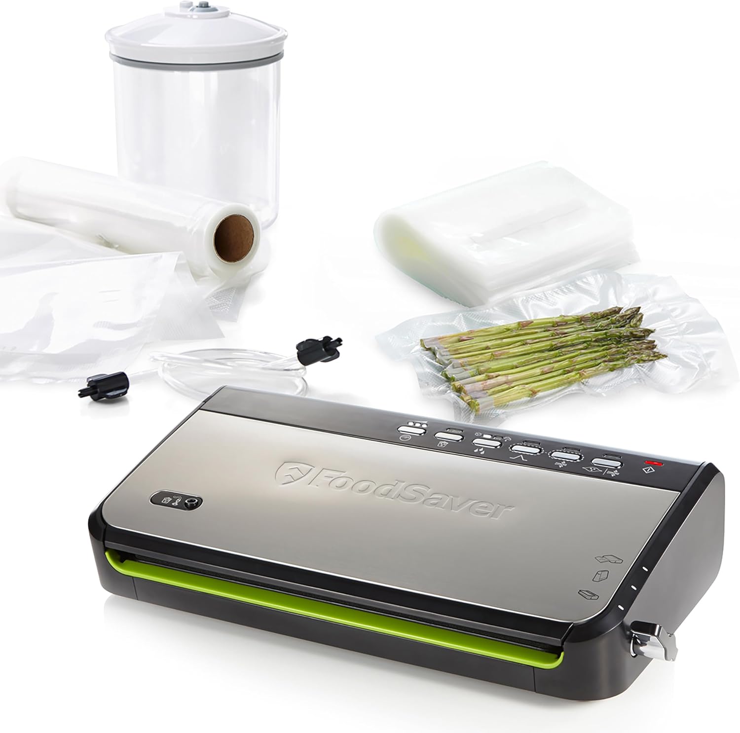 FoodSaver FFS005X Machine sous Vide avec Compartiment de Rangement pour Rouleau et Cutter, Fonction Pulse pour Aliments Fragiles, Inclus Accessoires et Sacs de Mise sous Vide Assortis