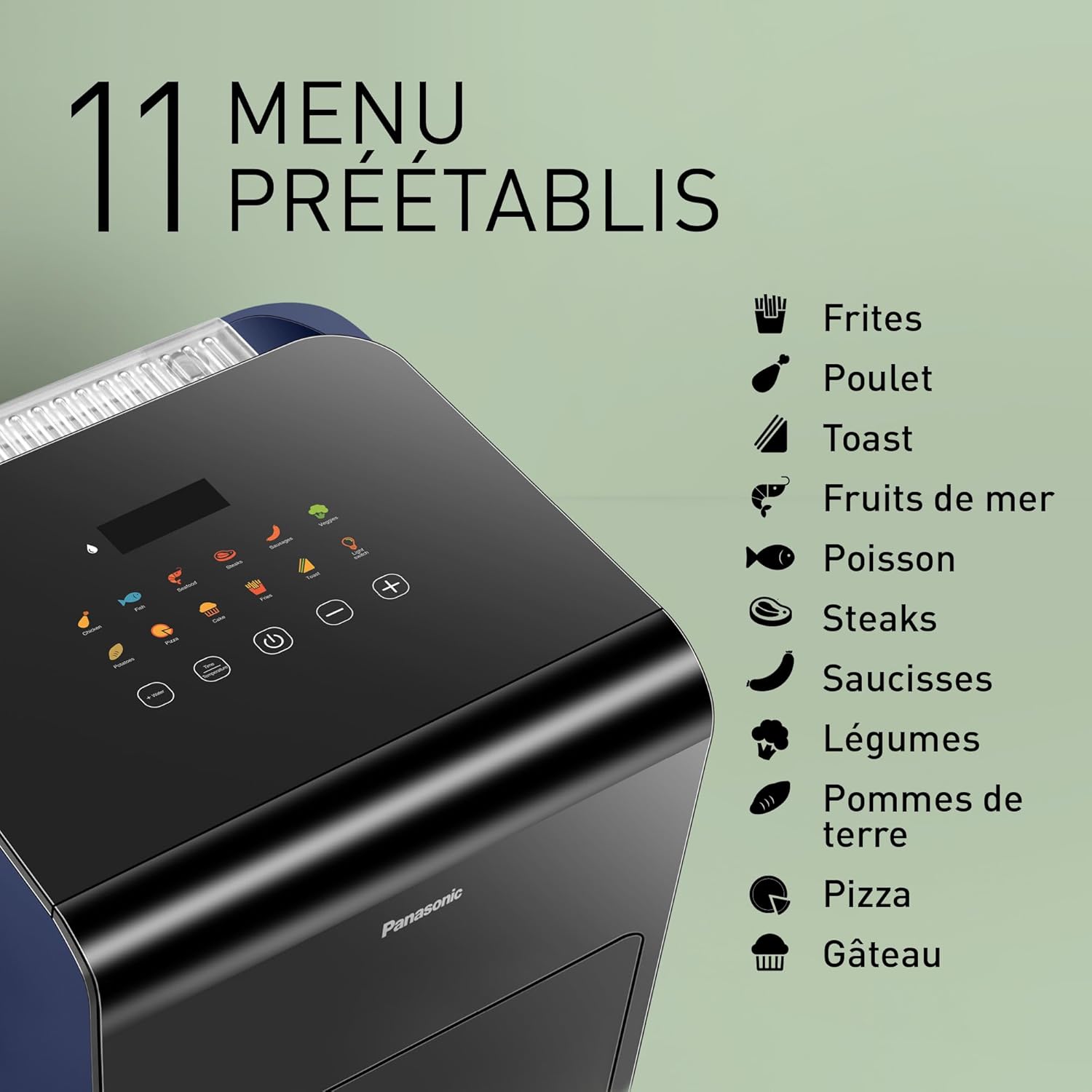 Panasonic NF-CC500SXE AirFryer Friteuse sans huile avec Hublot, 5L, 80-200°C, Minuterie Numérique et Écran LCD, Vapeur Douce, 11 Préréglages, Nettoyage Facile, Gris Mat