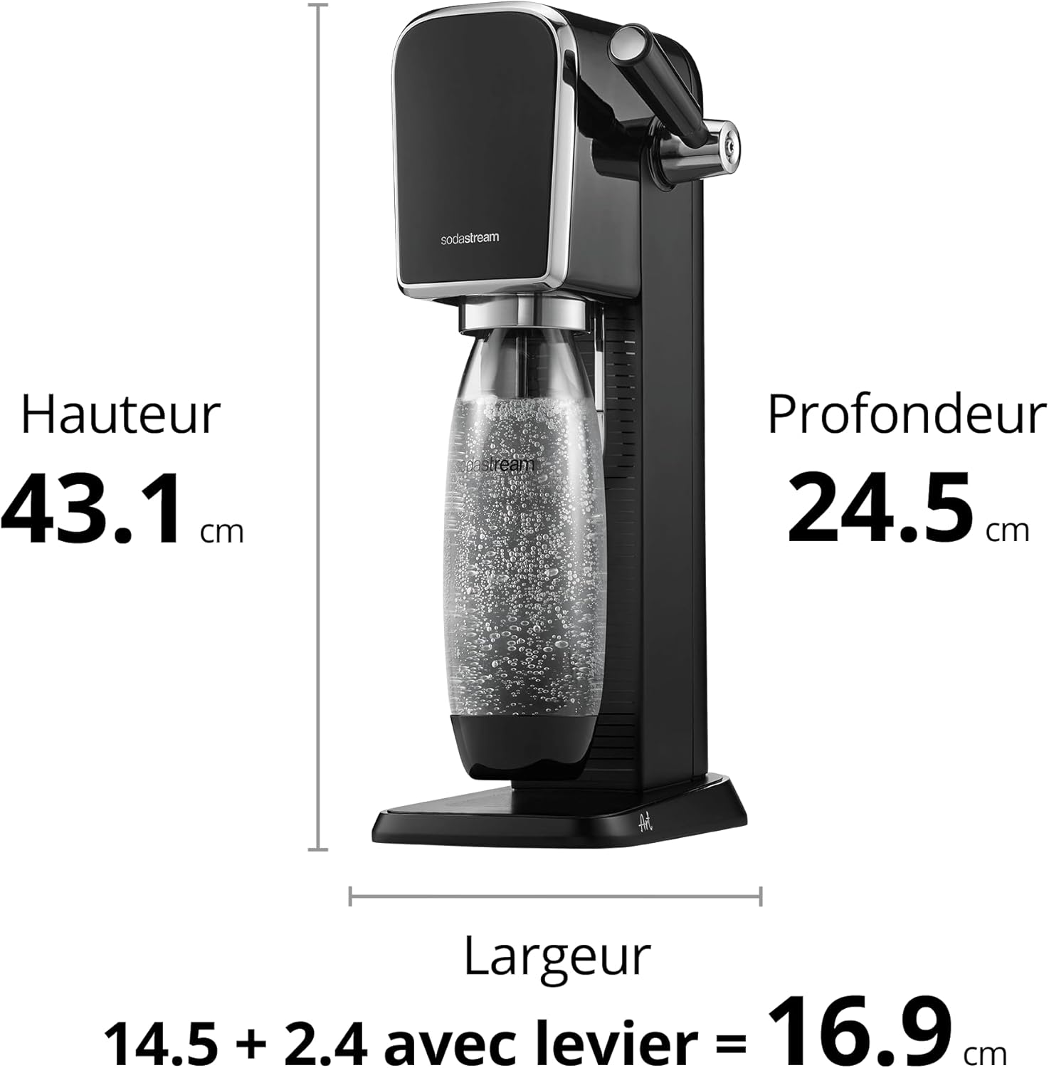 SodaStream ART Sparkling Water and Soda Machine | Pack of 1 Bottle 1 L + 1 Bottle 0.5 L Dishwasher Safe + 1 60L Gas Refill Clip On | Black [Amazon Exclusive]