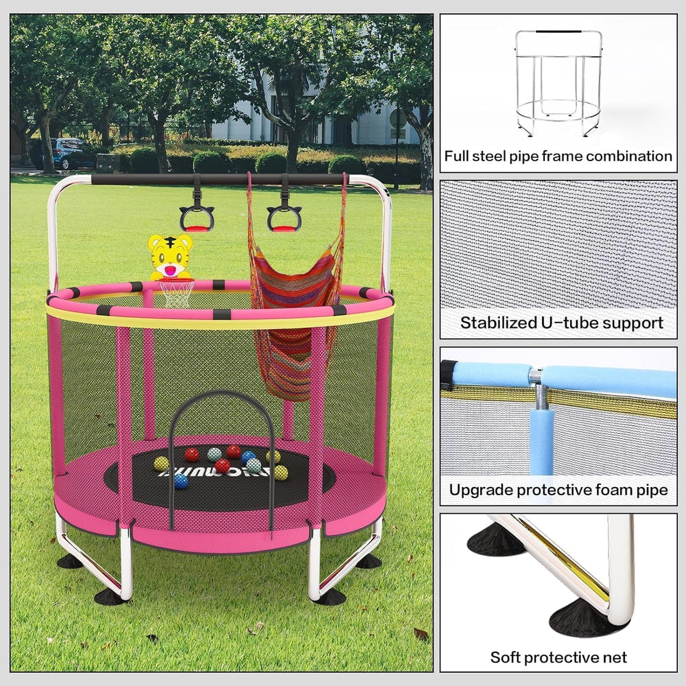 Trampoline pour Enfants, Trampoline réglable pour bébé avec Panier de Basket-Ball, Trampoline intérieur et extérieur de 200 kg avec enclos