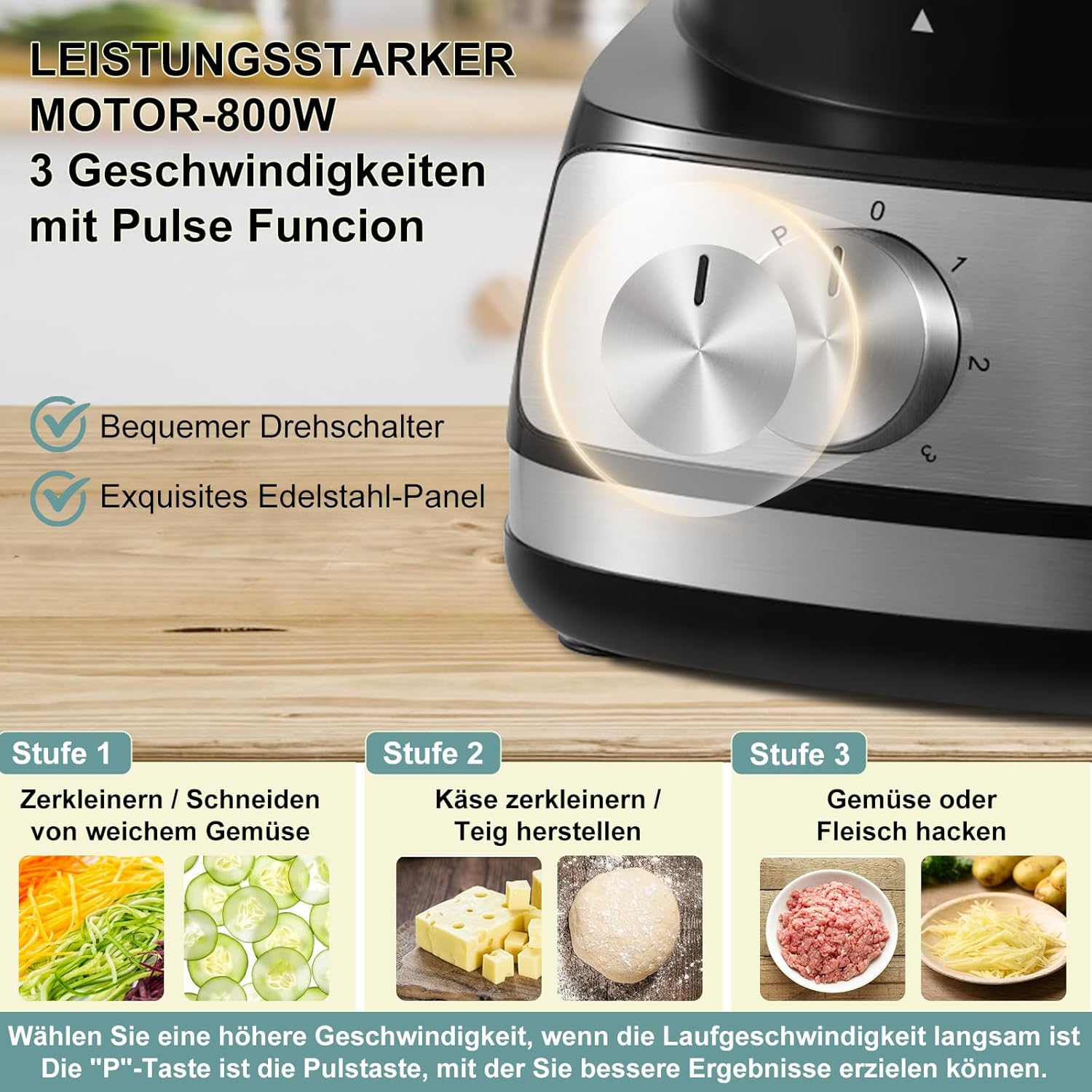 TopStrong Multifunctional Food Processor, 1100 W Multifunctional Food Processor, 11 in 1 Food Processor Included Chopper, Kneader Hook, Blender, Citrus Press and Coffee Grinder, 3.2L Bowl and 1.5L