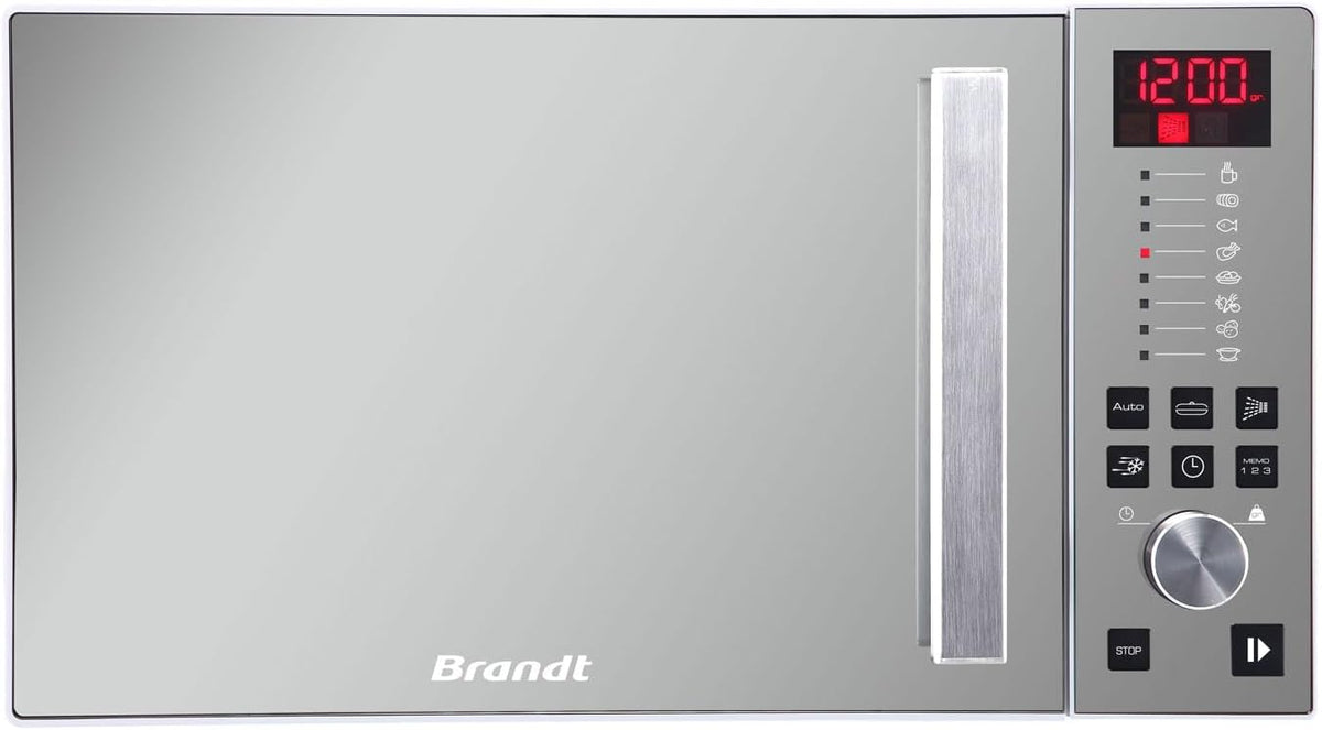 BRANDT - SE2616W - Micro-ondes Solo Electronique 26L – 900W – Autoprogramme 8 positions – 3 mémoires – Programme Speed Defrost – Façade miroir – Cavité énamelite – Blanc