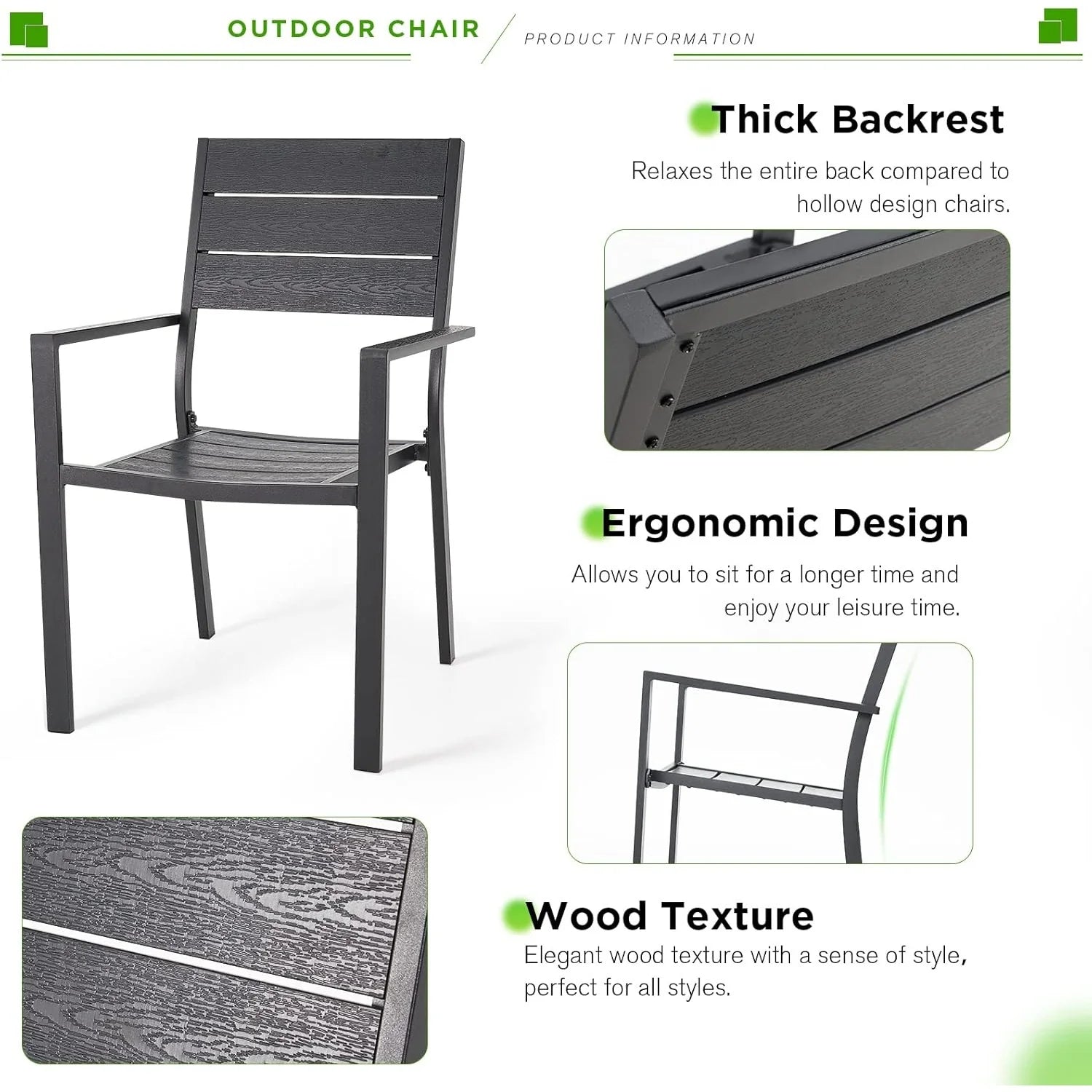 AECOJOY 6 Pieces Outdoor Dining Chairs, Aluminum Frame Stackable Patio Chair
