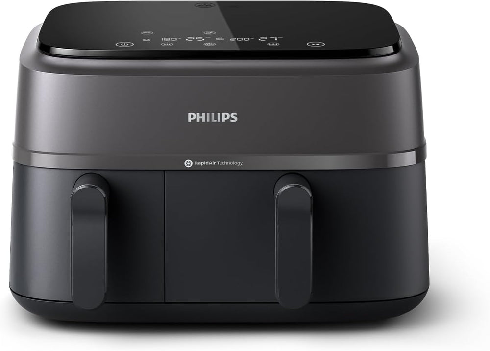 Philips Air Fryer 3000 Series Double Basket - Healthy, Fast and Versatile Cooking, 9 Litre Capacity, Touch Screen, Two Drawer Design (NA350/00)