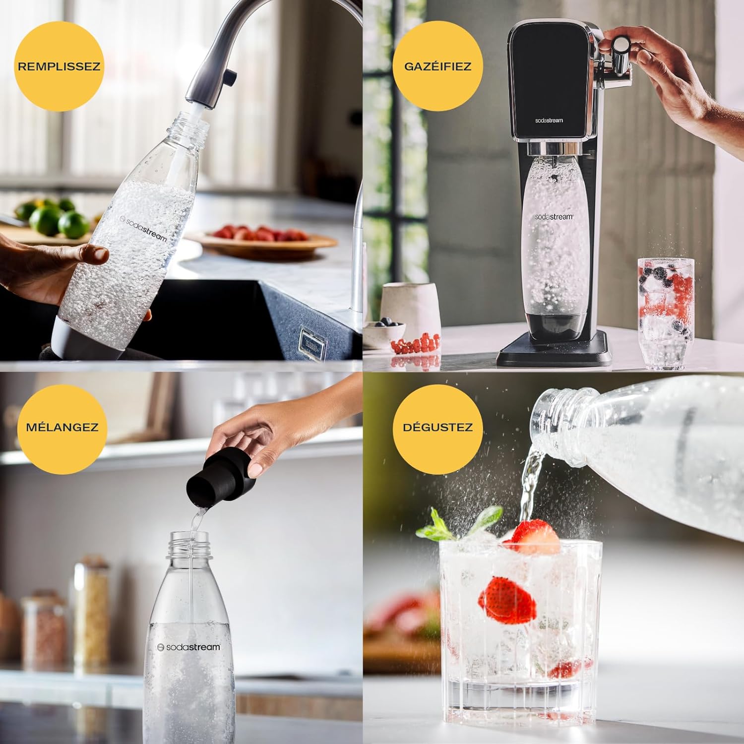 SodaStream ART Sparkling Water and Soda Machine | Pack of 1 Bottle 1 L + 1 Bottle 0.5 L Dishwasher Safe + 1 60L Gas Refill Clip On | Black [Amazon Exclusive]