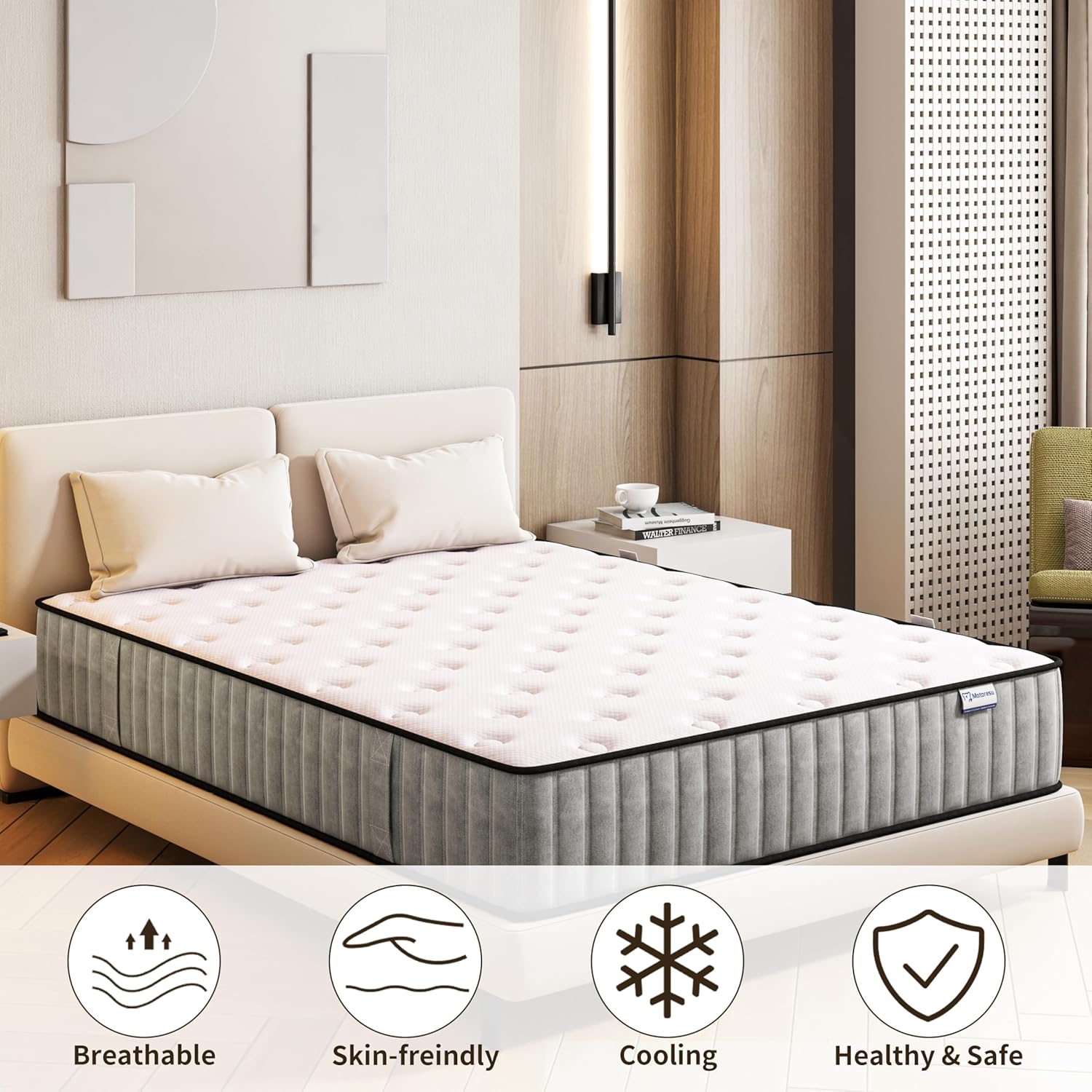 Matoresu Double Mattress 160 x 190 cm Memory Foam Height 25 cm Medium Rigid H3 Ergonomic 7 Zone Cold Foam Comfortable Breathable Fabric Cover