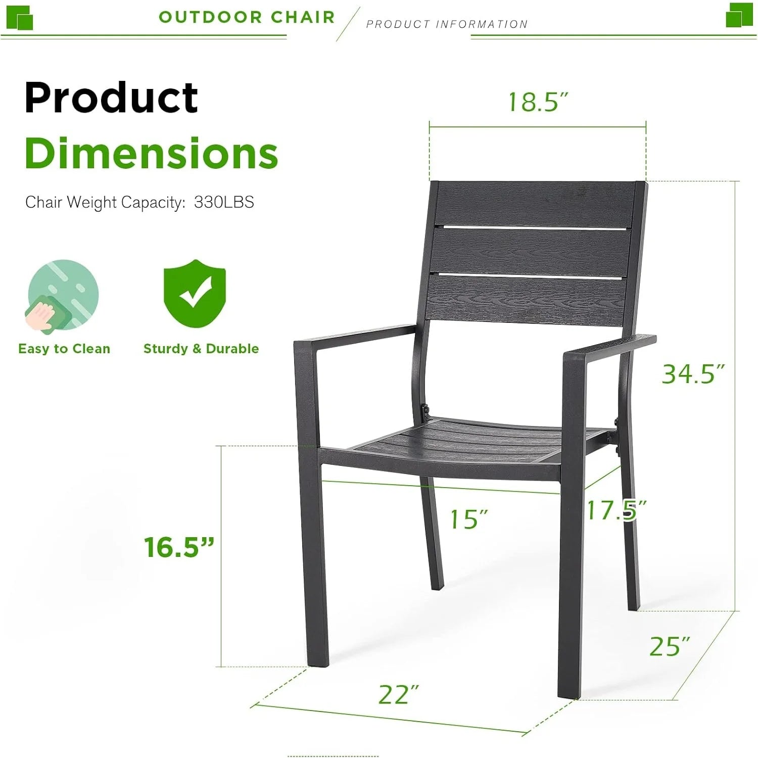 AECOJOY 6 Pieces Outdoor Dining Chairs, Aluminum Frame Stackable Patio Chair