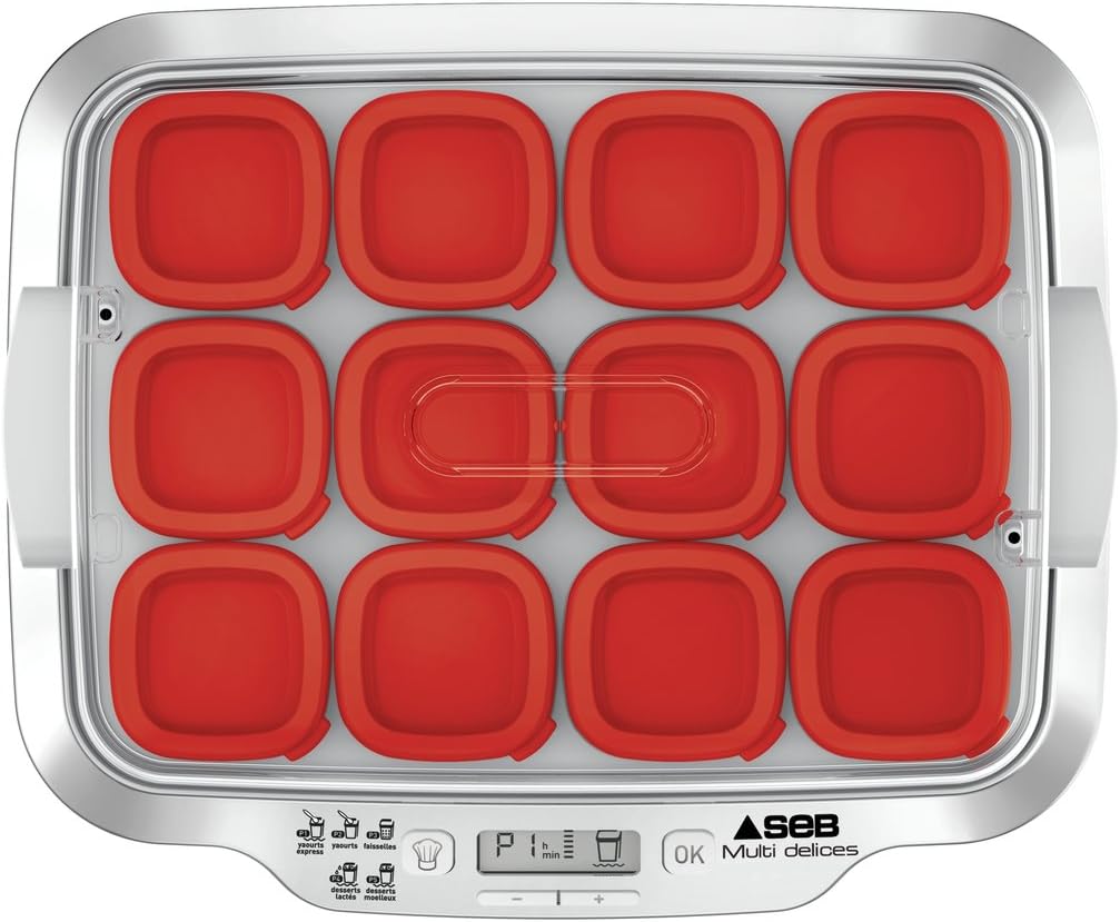 Seb Yogurt Maker 12 Jars, Glass Jars 140 ml, 5 Automatic Programs, BPA-Free, Compact, Homemade Yogurt & XF101001 Delices Box Box 1 L Tray White Yogurt-Cheese with Drainer