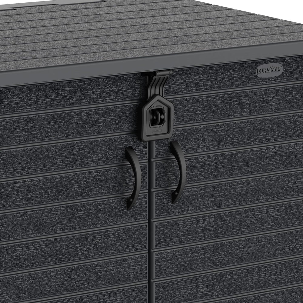 Duramax StoreAway 1200L Plastic Garden Shed/ Flat Lid, Outdoor Storage Shed, Wheelie Bin Hideaways, Wheelie bin box, Durable Construction, Ideal for Bikes, BBQs & 2x 240L Bins, 145x85x125 cm, Brown