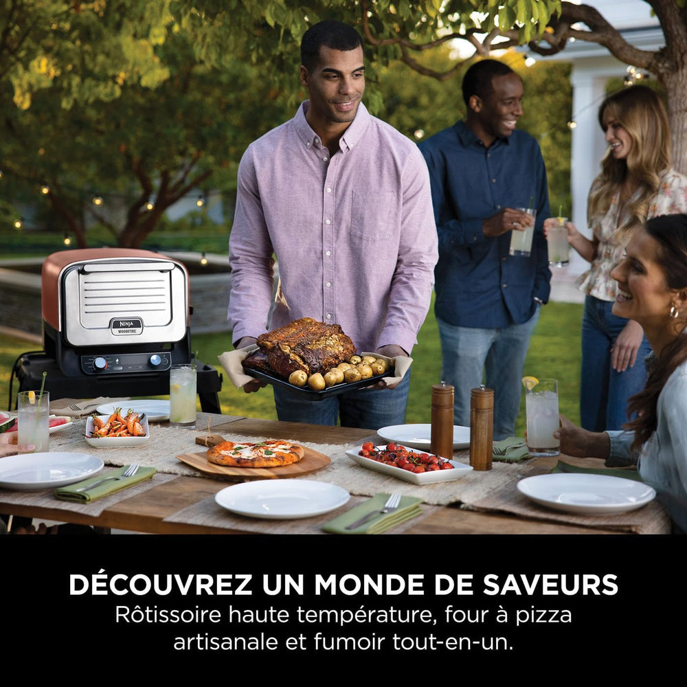 Ninja Woodfire 8-in-1 Electric Outdoor Pizza Oven, Rotisserie & Smoker BBQ with Grate, Pro-Heat Plate, Pizza Stone, Wood Pellets and Shovel, 6 Settings, Dark Orange OO101EU