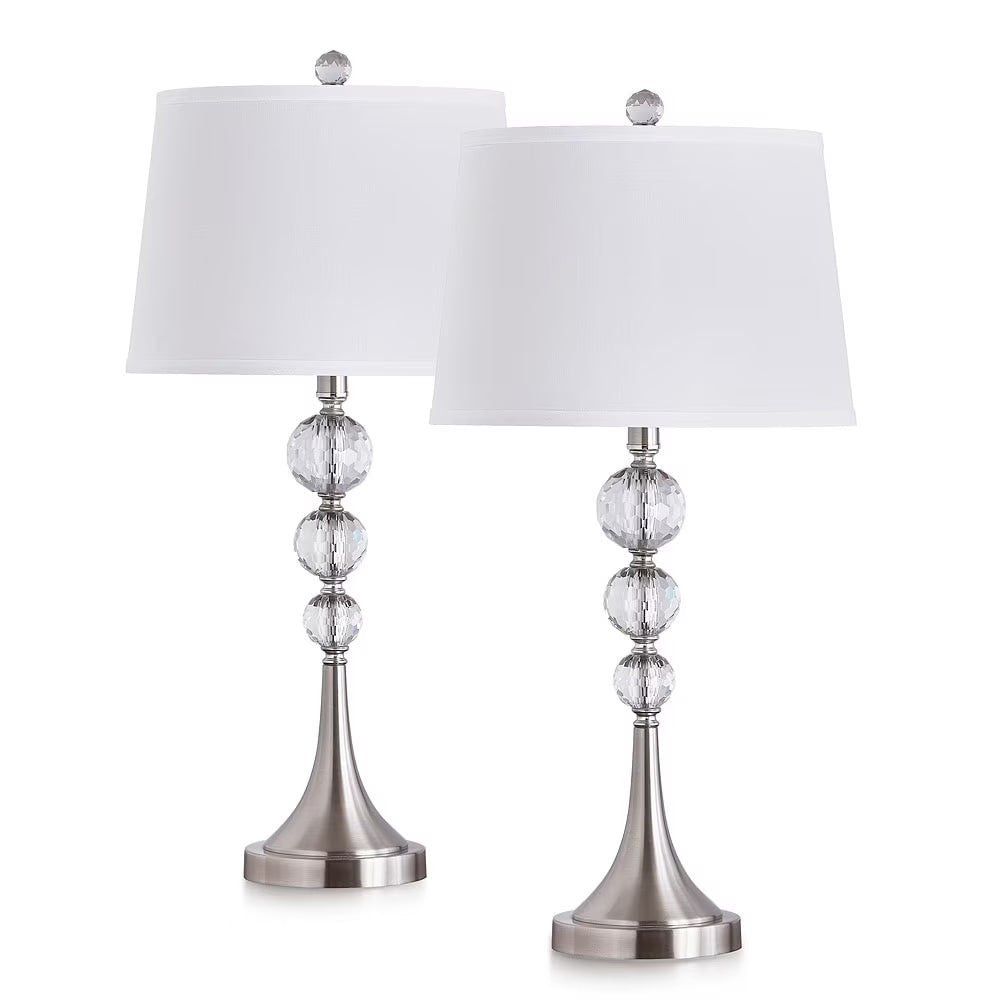 Homeglam Madison 27 - Inch Crystal Ball Metal Table Lamp (Set of 2) Brushed Nickel