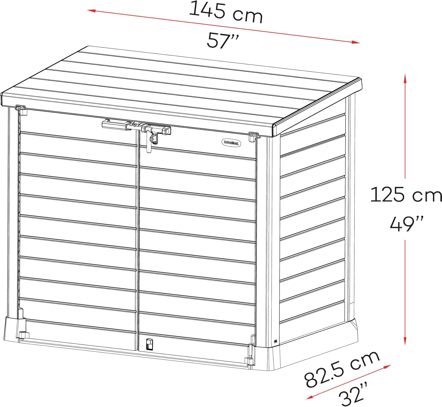 Duramax StoreAway 1200L Plastic Garden Shed/ Flat Lid, Outdoor Storage Shed, Wheelie Bin Hideaways, Wheelie bin box, Durable Construction, Ideal for Bikes, BBQs & 2x 240L Bins, 145x85x125 cm, Brown