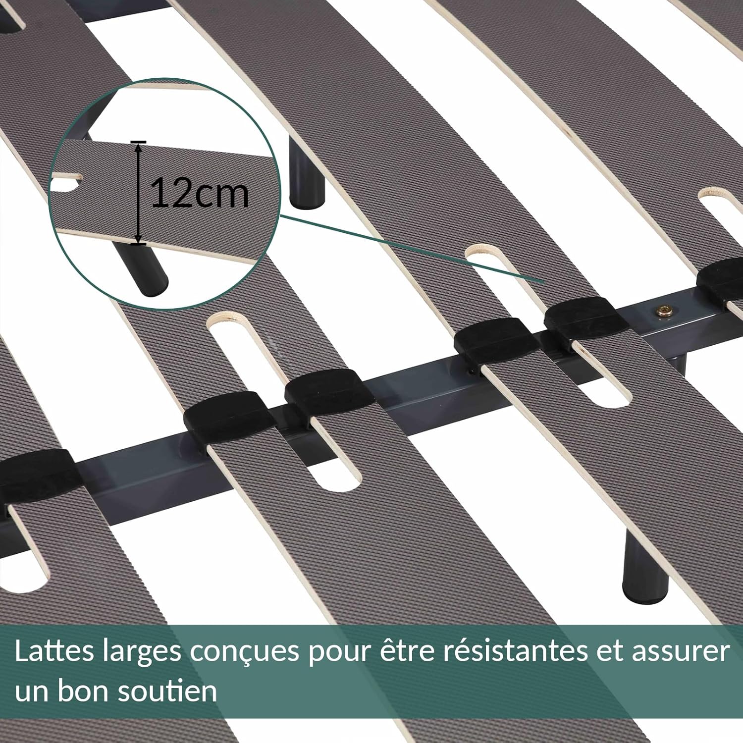SAMPUR - Morpholattes bed base | 90 x 190 cm | 7 legs included | Grey | 25 cm high | epoxy lacquered metal frame | Extra wide slats | 5 support zones