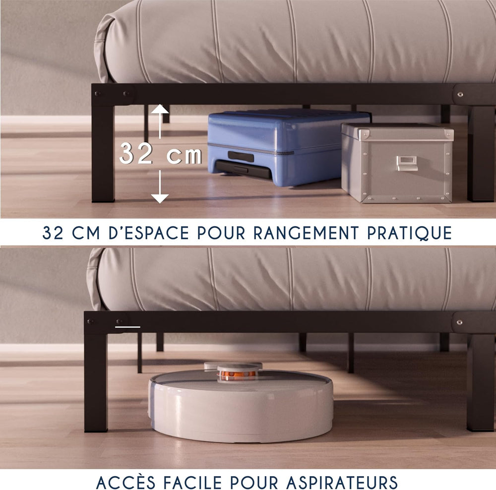 Dreamzie Cadre de Lit 160x200 avec Sommier - Sommier 160x200 avec Pieds - Hauteur de 35 cm - Structure Solide, Assemblage Facile et Espace de Rangement