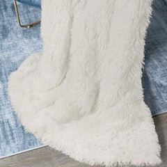 Junovo Super Soft Throw Blanket for Bed, Fluffy Cozy Plush Light Blanket, Washable Warm Furry Throw Blanket for Couch Sofa Chair Home Decor, 50"x60", Cream White