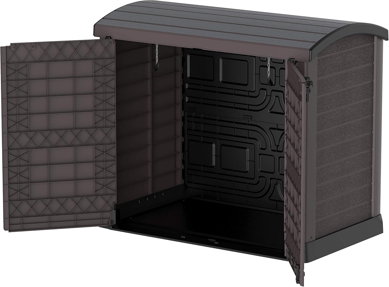 Duramax StoreAway 1200L Plastic Garden Shed/ Flat Lid, Outdoor Storage Shed, Wheelie Bin Hideaways, Wheelie bin box, Durable Construction, Ideal for Bikes, BBQs & 2x 240L Bins, 145x85x125 cm, Brown