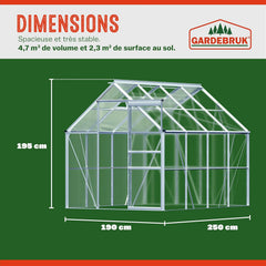 Gardebruk Serre de Jardin en Aluminium 7,63m鲁 abri extrieur pour Plantes lgumes 250x190x195cm avec fen锚tres