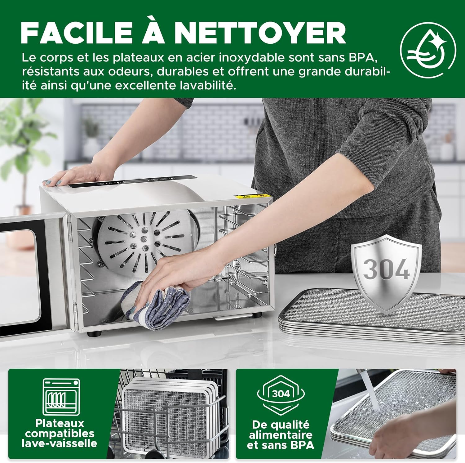 Kwasyo Food Dehydrator, 10 Trays • Desiccator with Timer (24H) • Fruit and Vegetable Dehydrator Adjustable Temperature (30 to 90°C) + 1 x Recipe Book