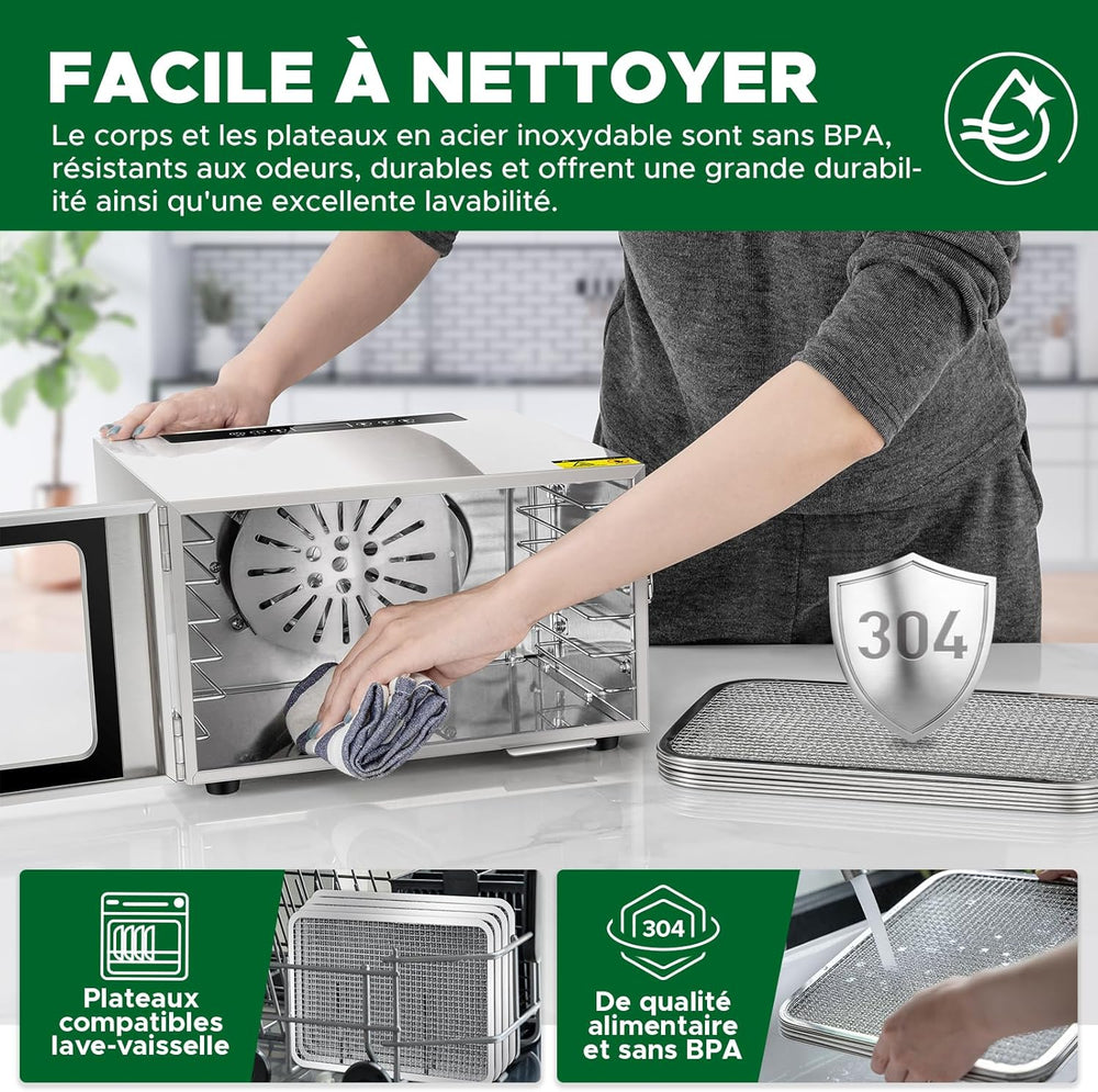 Kwasyo Food Dehydrator, 10 Trays • Desiccator with Timer (24H) • Fruit and Vegetable Dehydrator Adjustable Temperature (30 to 90°C) + 1 x Recipe Book
