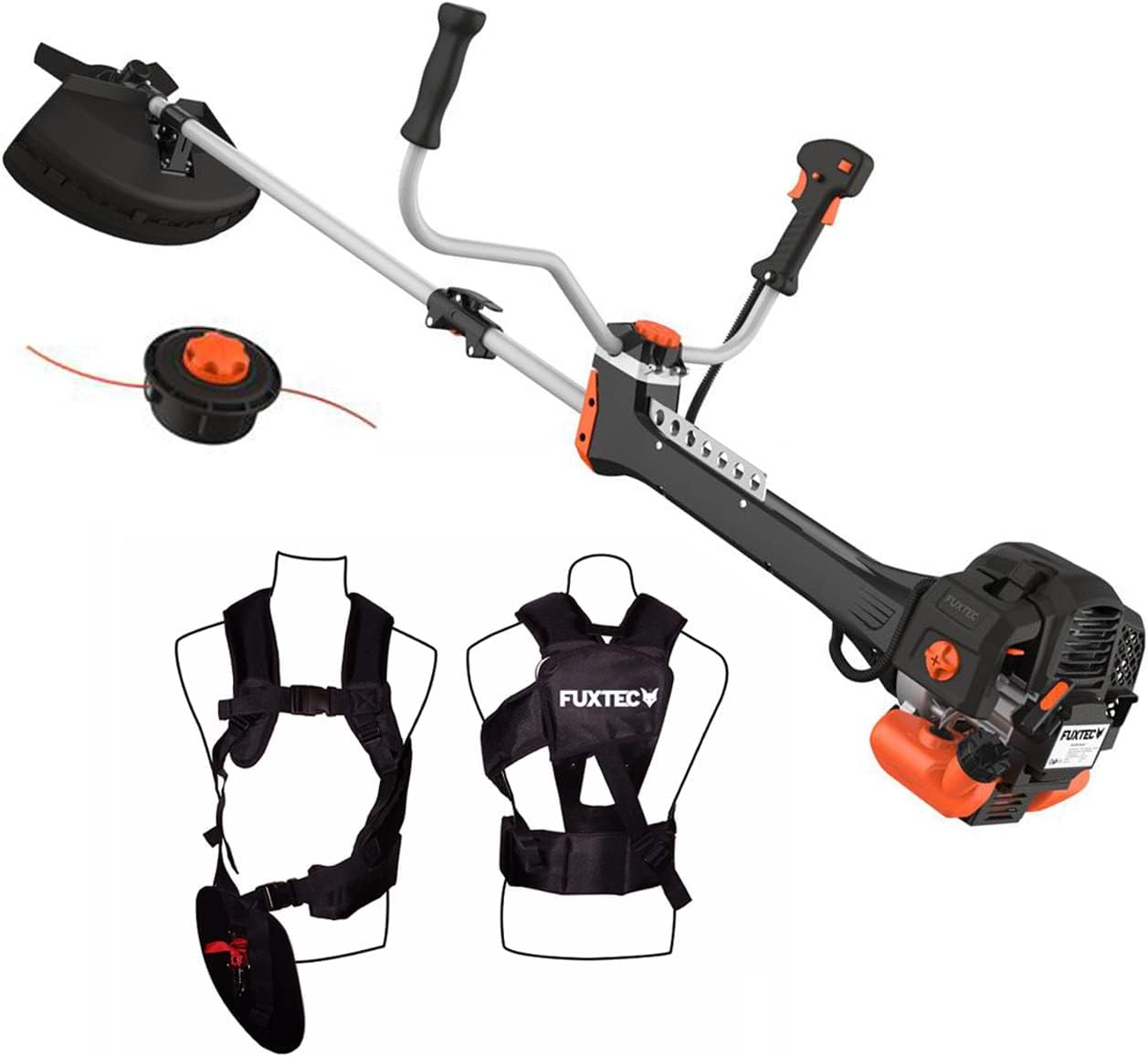 Fuxtec Débroussailleuse Thermique Professionnelle FX-PS152 52 cm3 3CV Système Anti Vibration - 2 en 1 Coupe-Bordure avec Tête de Coupe Double Fil et Lame 3 Dents Modèle Conçu pour Les Pros