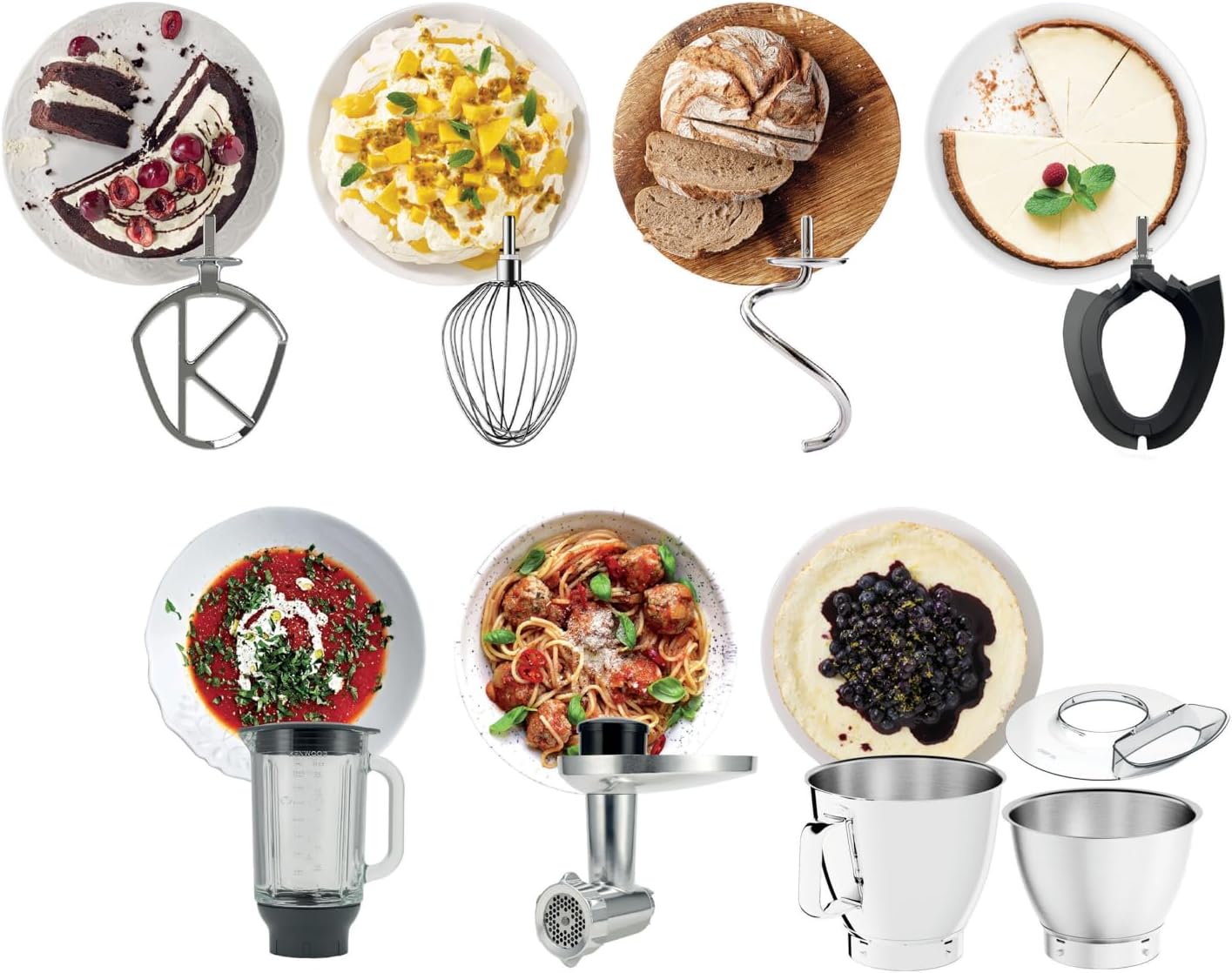 Kenwood Titanium Chef Baker KVC65.001WH, Pastry Robot with Integrated Scales, Including 3-Piece Pastry Set, Spatula & Splash Protection, 1200 W, White