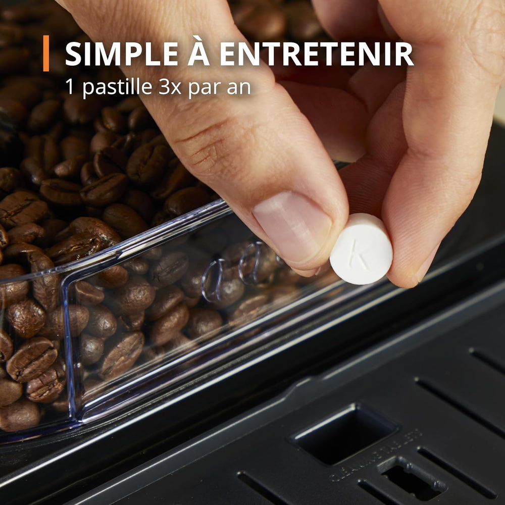 Krups Machine à café grain, 1,7 L, 2 tasses en simultané, Nettoyage automatique, Buse vapeur pour Cappuccino, Cafetière espresso, Essential noire YY8125FD, Noir