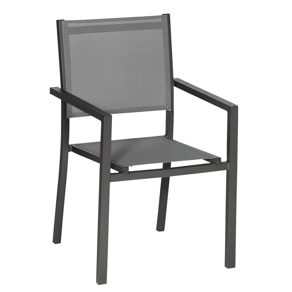 Lot de 8 chaises en aluminium anthracite - textilène gris Happy Garden