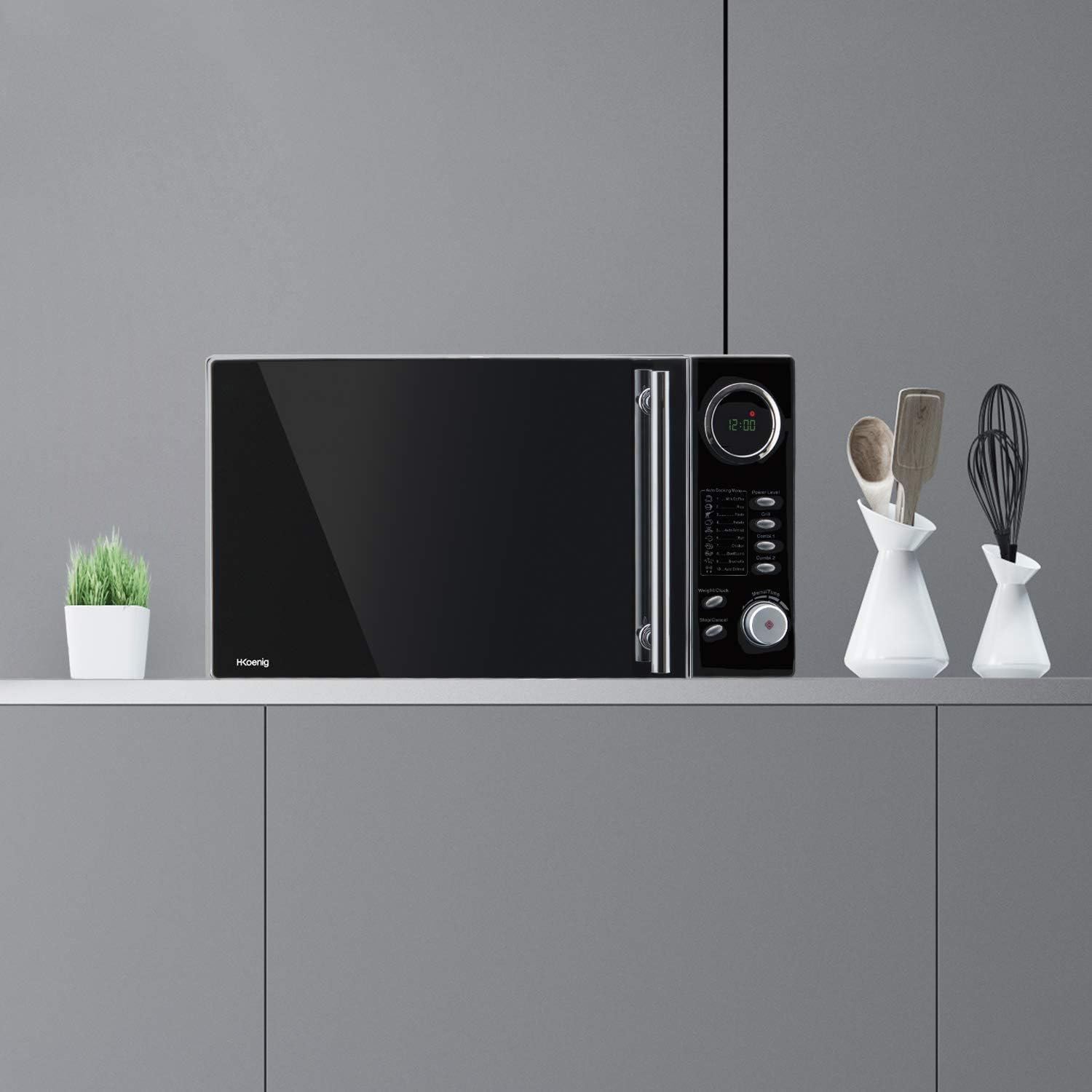 H.Koenig Micro-Ondes Four Grill 2 en 1 VIO9, 25L, Plateau tournant 27cm, 10 modes de cuisson jusqu’à 1000W, Décongélation, Cuisson combinée, écran LCD [Classe énergétique A+]