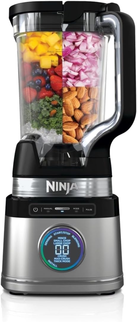 Ninja Detect Power Blender Processor Pro 3-en-1, mixeur 1200W, bol à mélanger, lame malaxeur, gobelet individuel, récipient, pétrir, mixer, hacher et mélanger, noir, TB401EU