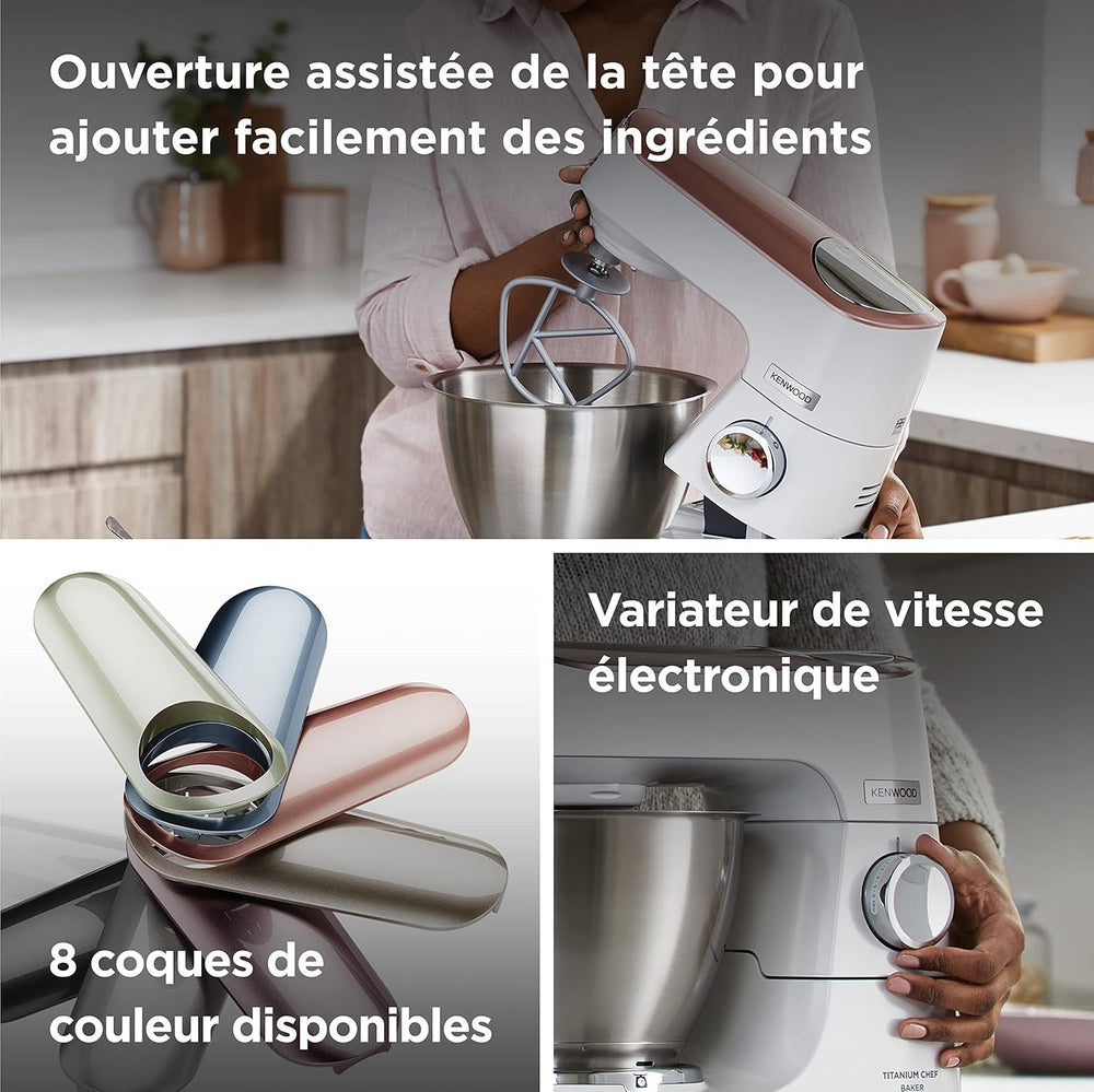 Kenwood Titanium Chef Baker KVC65.001WH, Pastry Robot with Integrated Scales, Including 3-Piece Pastry Set, Spatula & Splash Protection, 1200 W, White