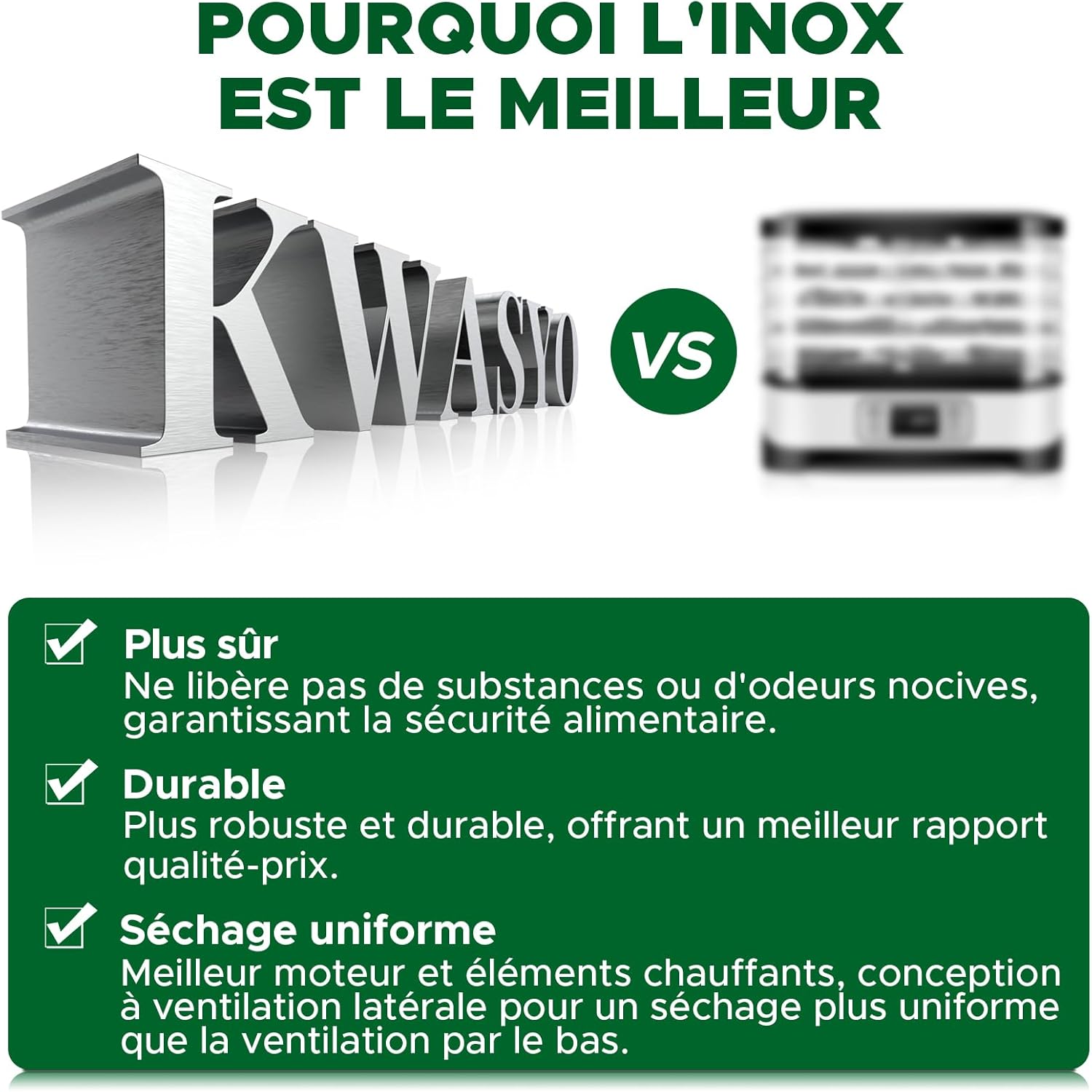 Kwasyo Food Dehydrator Stainless Steel 8 Trays Temperature Regulator 30-90°C 24H Timer Function BPA Free Dehydrator for Fruit, Meat, Vegetables