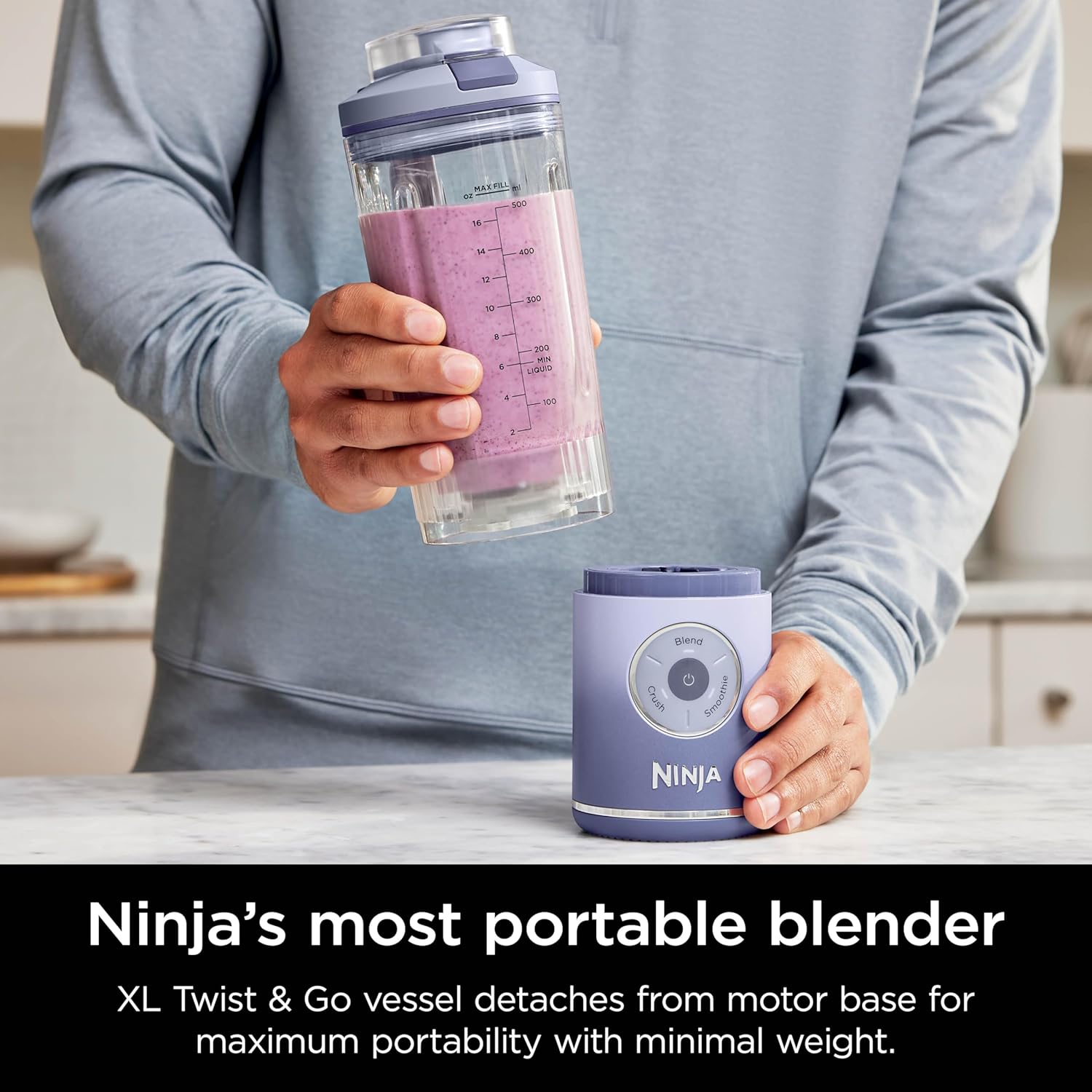 Ninja Blast Max, Portable Blender + Twist & Go, Personal Smoothie, Blend, Ice Crush, 3 Programs, Cordless, 22 oz removable Vessel, Dishwasher Safe, Leakproof, Pink, BC251PK