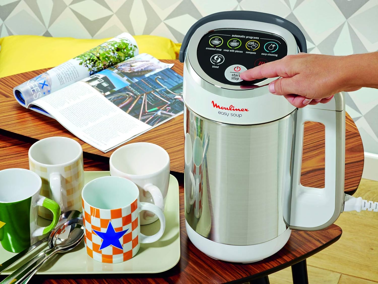 Moulinex Blender chauffant, Mixeur soupe, Puissance 1000 W, Capacité 1,2 L, 5 programmes automatiques, Double paroi, Maintien au chaud 40 min, Livret recettes, Easy Soup, Inox LM841B10