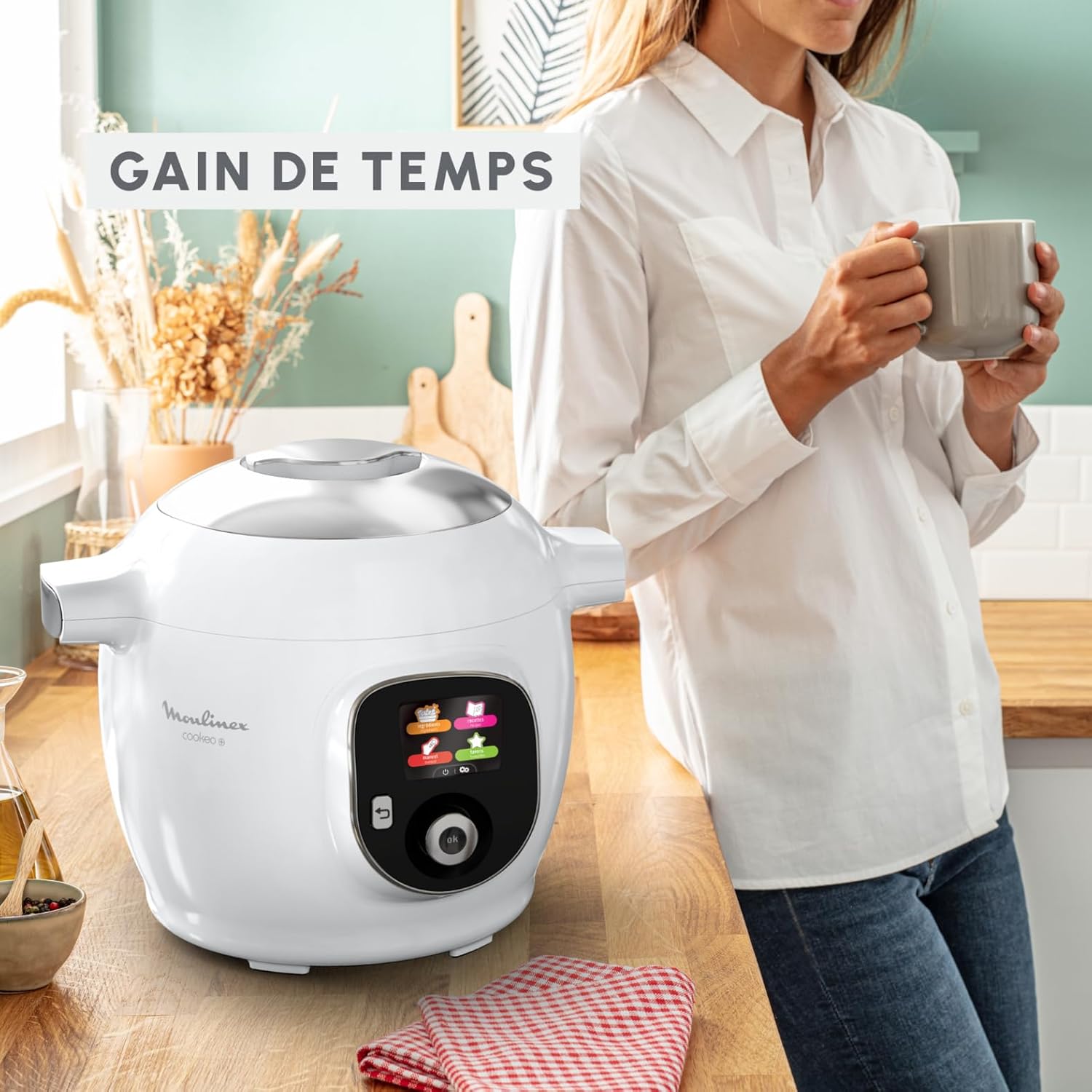 Moulinex, Cookeo Multicuiseur intelligent 6L, 150 recettes intégrées, Cuisson sans surveillance, Ecran intuitif, Guide de cuisson, Application MyMoulinex, 1600W, Blanc, 15 ans réparabilité