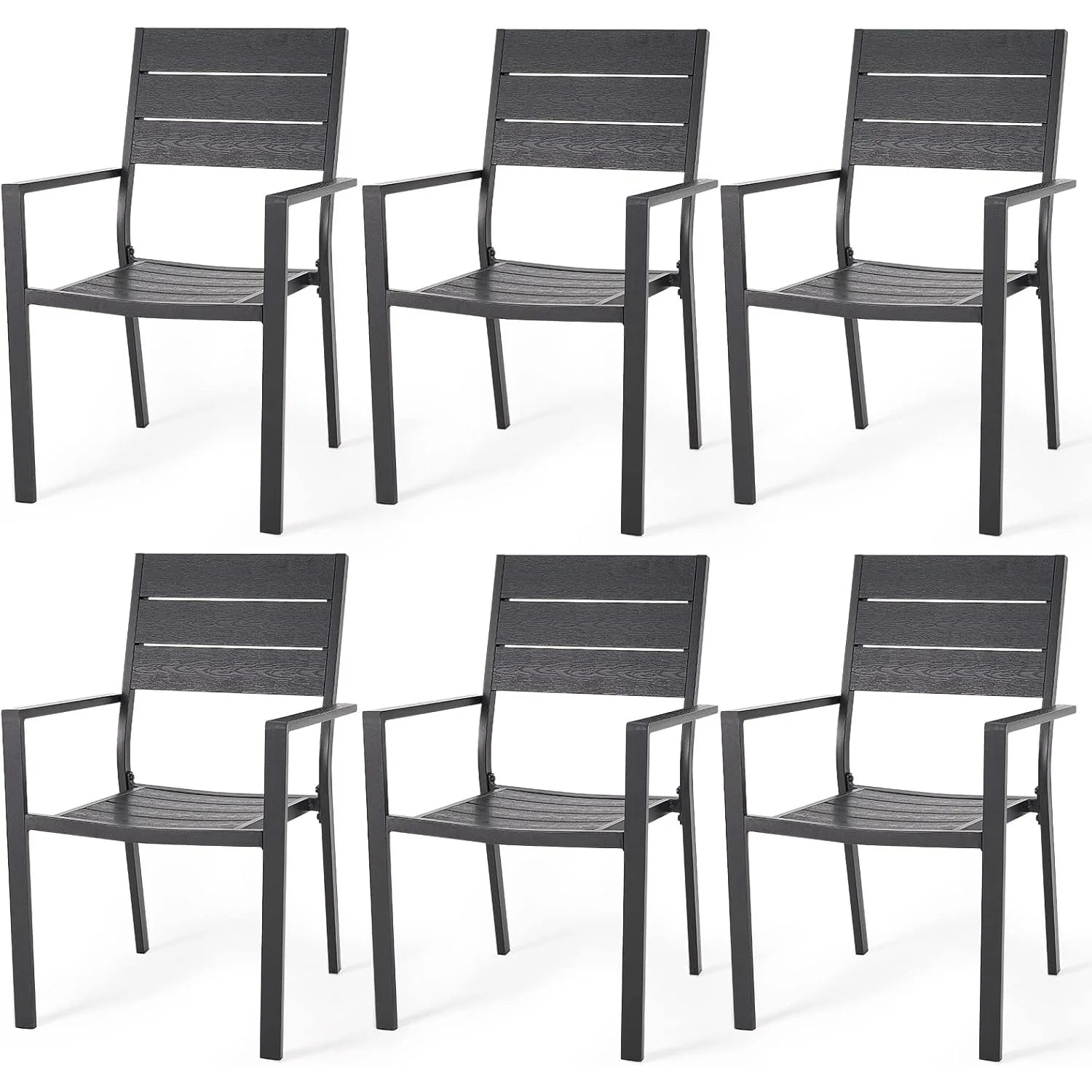 AECOJOY 6 Pieces Outdoor Dining Chairs, Aluminum Frame Stackable Patio Chair