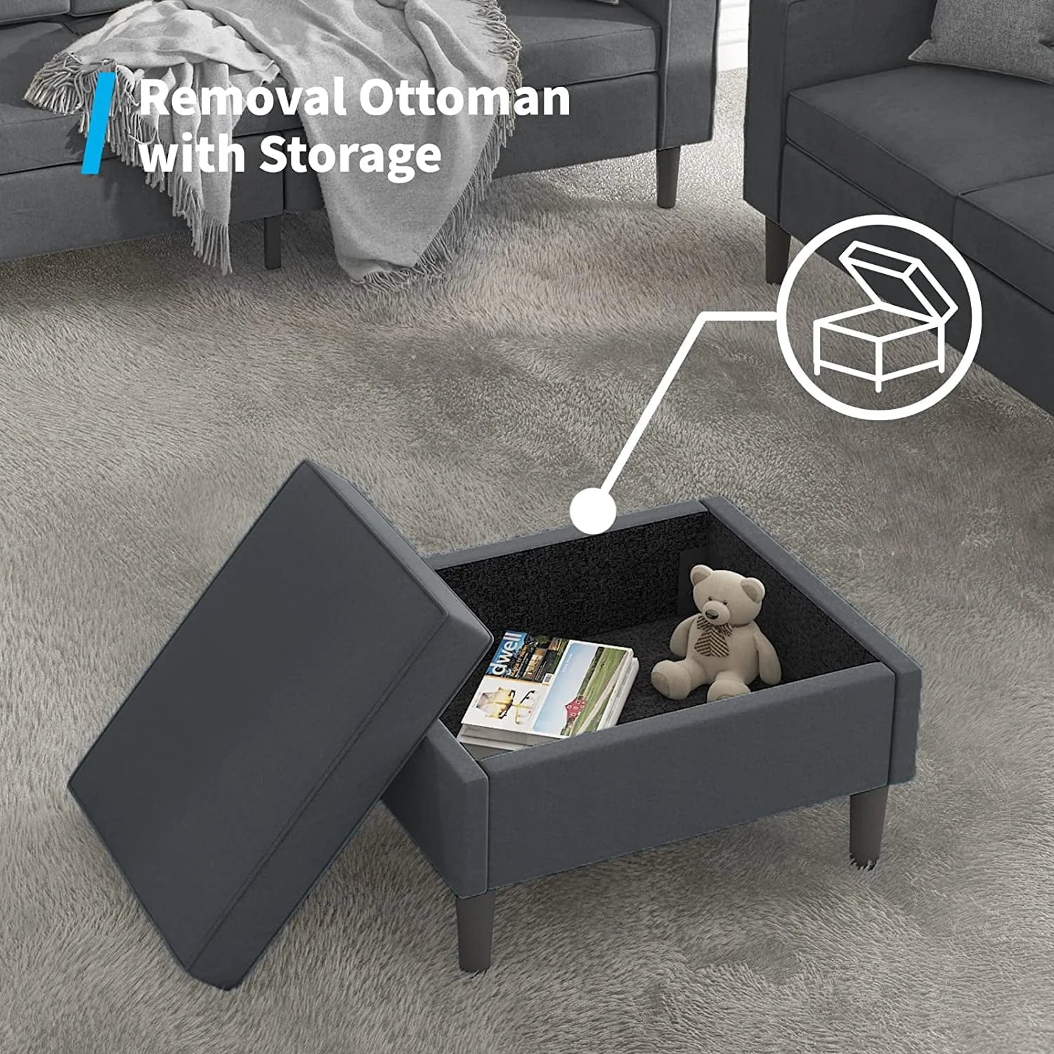 Mjkone Convertible Sectional Sofa Couch, L - Shaped Couch with Storage Ottoman, Couches for Living Room, Living Room Furniture Suitable for Small Space - Apartment/Upstairs Loft/Living Room (Dark Gray)